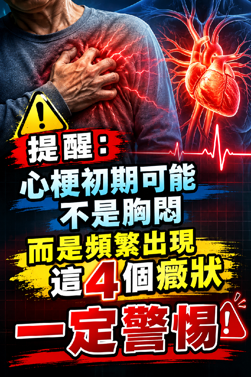 提醒：心梗初期可能不是胸悶，而是頻繁出現這4個癥狀，一定警惕