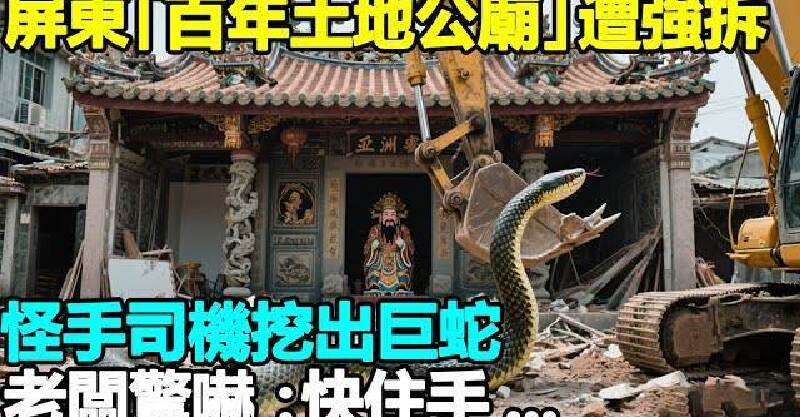 屏東「百年土地公廟」遭建商強拆，怪手司機挖出巨蛇，老闆驚嚇：快住手！
