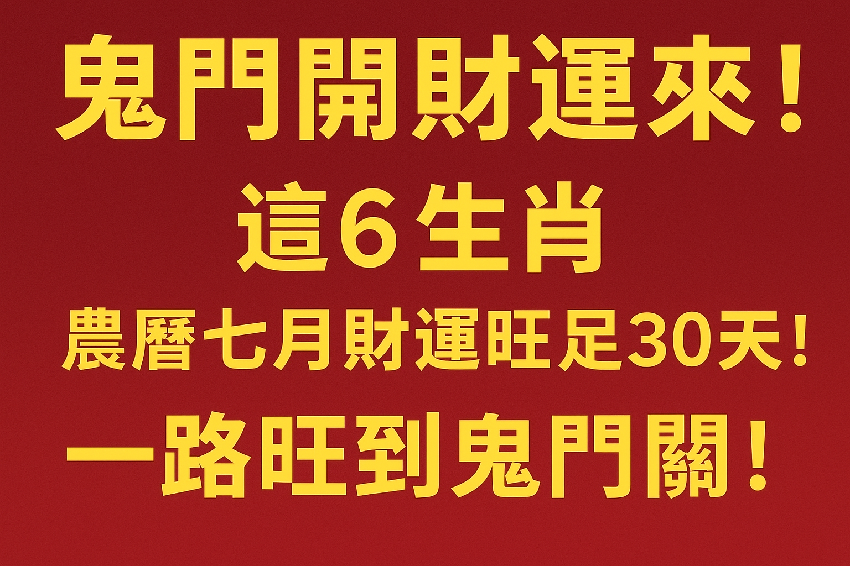 鬼門開財運來！這「6生肖」農曆七月財運旺足30天！一路旺到鬼門關！