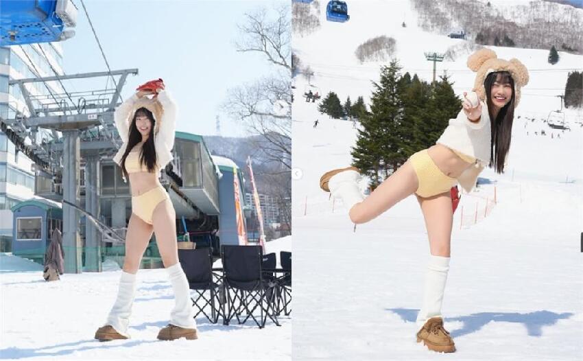 日本滑雪場「辣妹只穿比基尼」練棒球!竟是「台灣虎牙正妹」網暈:太猛