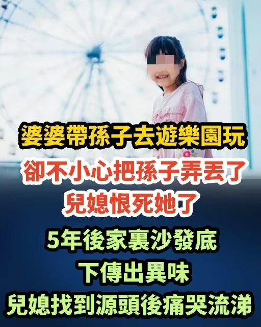 外婆帶孫子去遊樂園玩，卻不小心把孫子弄丟了，兒媳恨死她了，5年後家裡沙發底下傳出異味，兒媳找到源頭後痛哭地流涕