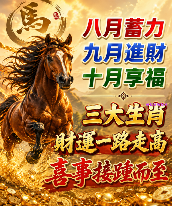 八月蓄力、九月進財、十月享福，三大生肖財運一路走高，喜事接踵而至