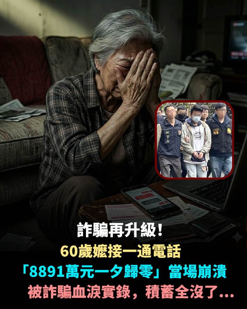 詐騙再升級！60歲嬤接一通電話「8891萬元一夕歸零」當場崩潰，被詐騙血淚實錄，積蓄全沒了...