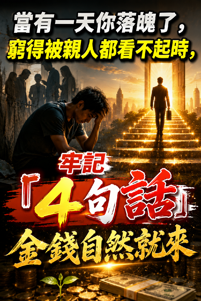 當有一天你落魄了，窮得被親人都看不起時， 牢記「4句話」金錢自然就來