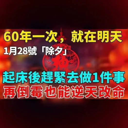 60年一次，就在明天！1月28號「除夕」，起床後趕緊去做1件事，再倒霉也能逆天改命