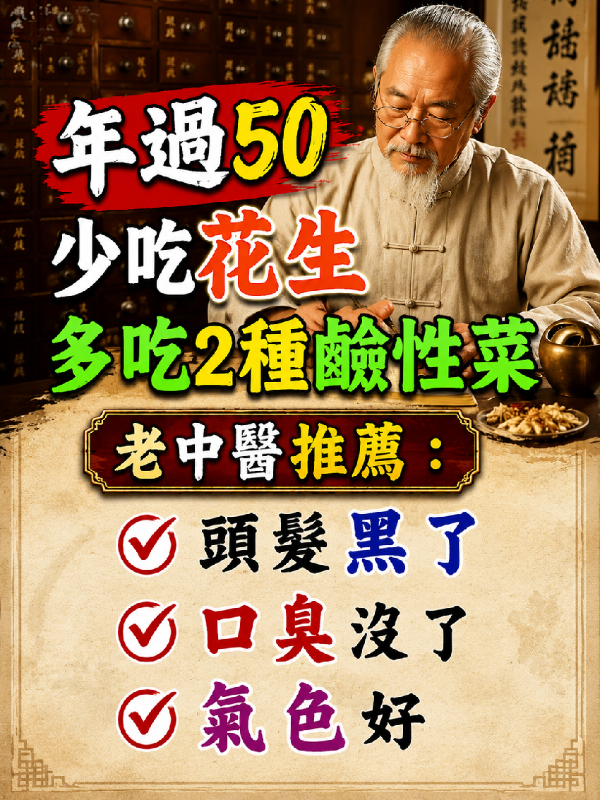 年過50！少吃花生「多吃2種鹼性菜」老中醫推薦：頭髮黑了「口臭沒了」氣色好