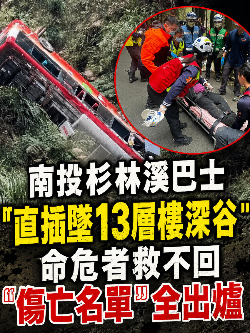 南投杉林溪巴士 「直插墜13層樓深谷」 命危者救不回「傷亡名單」全出爐