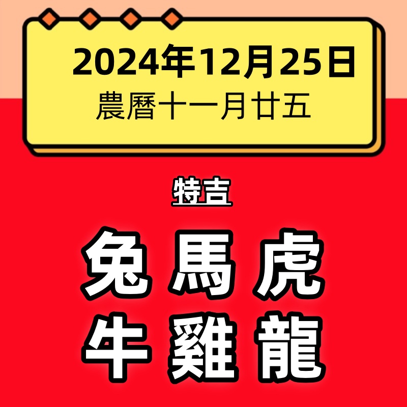 小運播報：2024年12月25日（星期三）～兔、馬、虎大吉