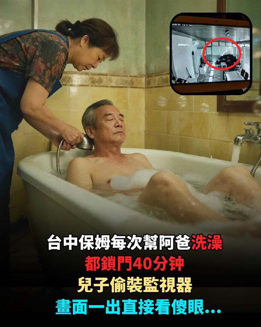 台中保姆每次「幫阿爸洗澡」都鎖門40分鐘，兒子偷裝監視器，畫面一出直接看傻眼...
