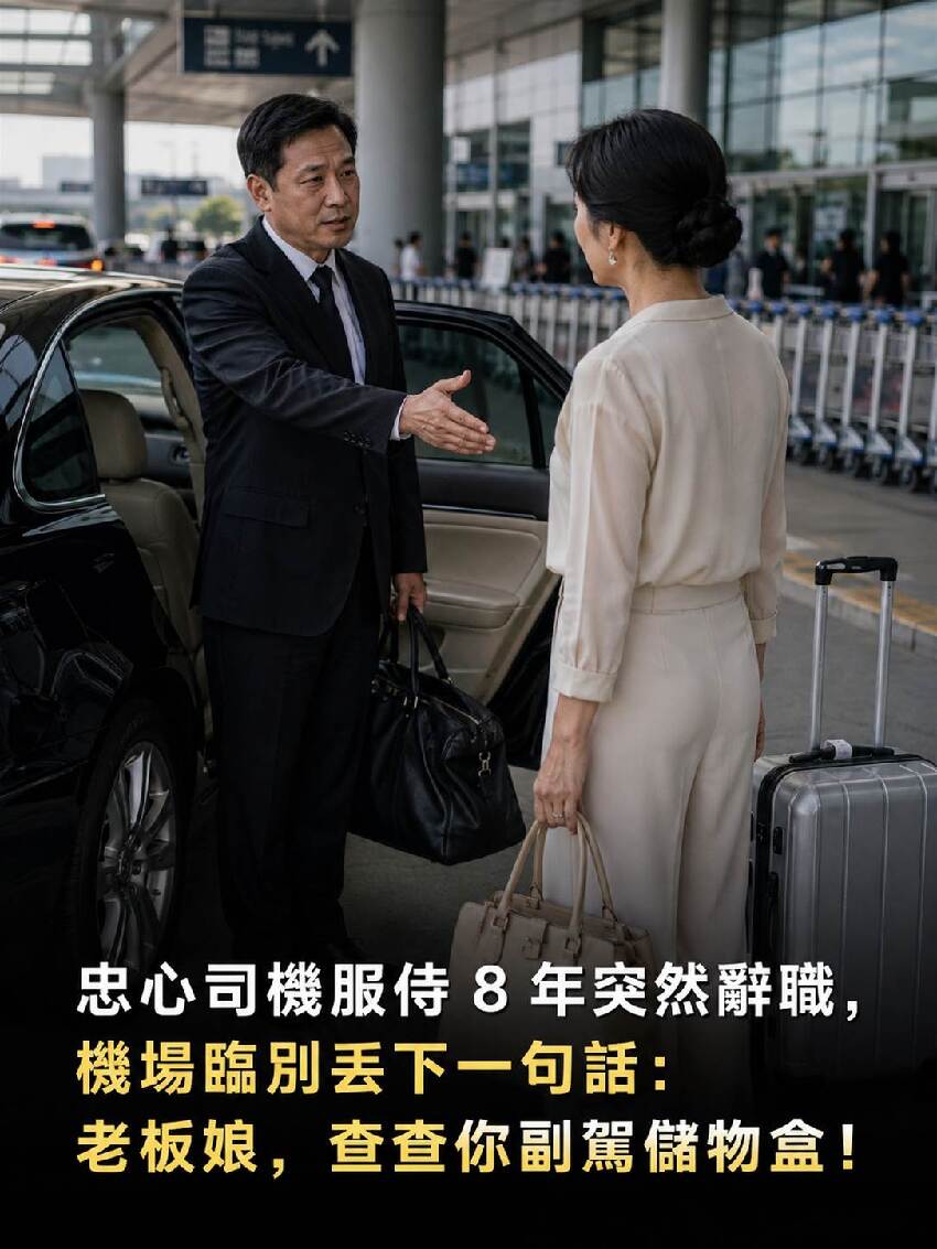 忠心司機服侍 8 年突然辭職，機場臨別丟下一句話：老闆娘，查查你副駕儲物盒！