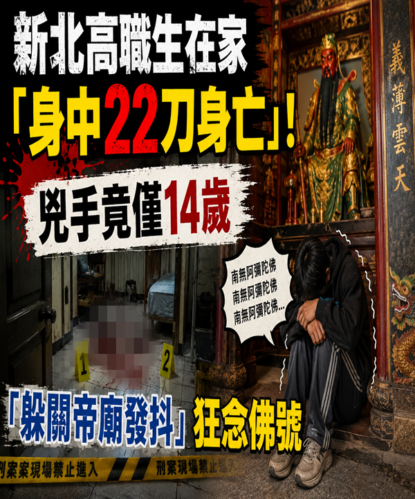 新北高職生在家「身中22.D.身亡」兇手竟僅14歲「躲關帝廟發抖」狂念佛號