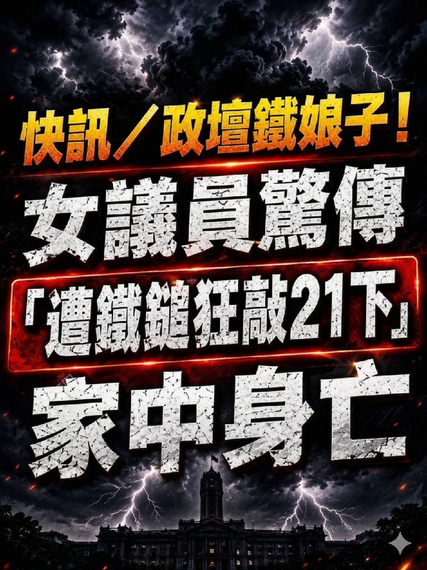 快訊／政壇鐵娘子！女議員驚傳「遭鐵鎚狂敲21下」家中身亡