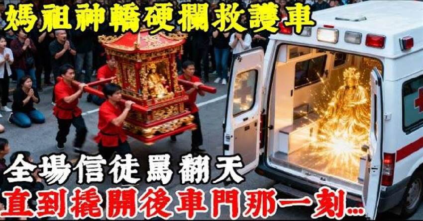 媽祖神轎硬攔救護車！全場信徒罵翻天，直到撬開後車門那一刻...所有人跪了