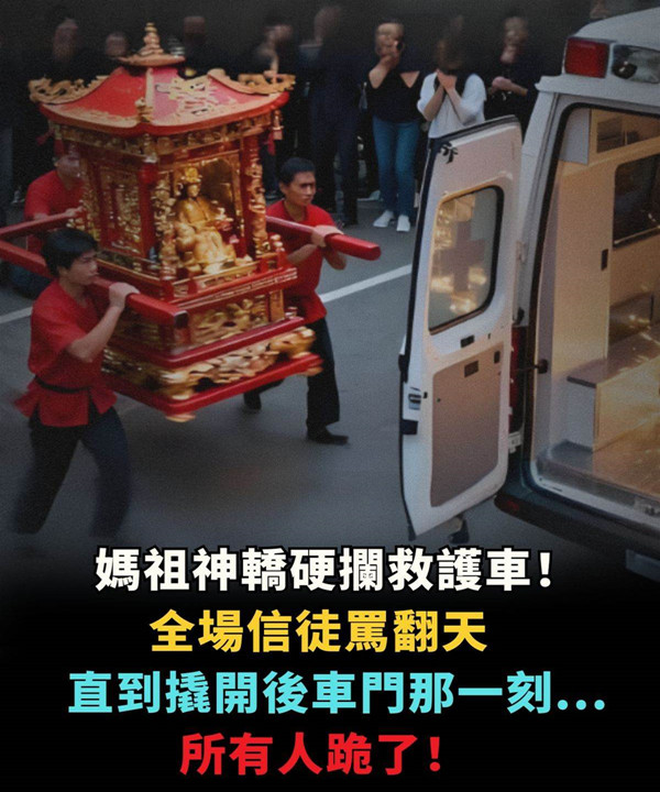 媽祖神轎硬攔救護車！全場信徒罵翻天，直到撬開後車門那一刻...所有人跪了