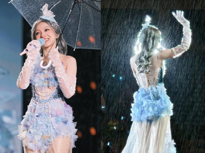 張韶涵暴雨中演唱〈淋雨一直走〉 薄紗禮服透光美到新境界