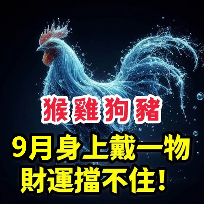 生肖「屬猴、屬雞、屬狗、屬豬人」9月身上戴一物，財運擋不住！