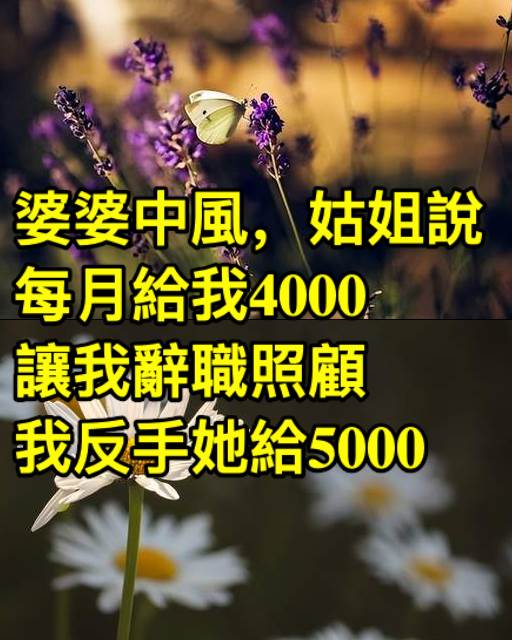 婆婆中風，姑姐說每月給我4000，讓我辭職照顧，我反手她給5000