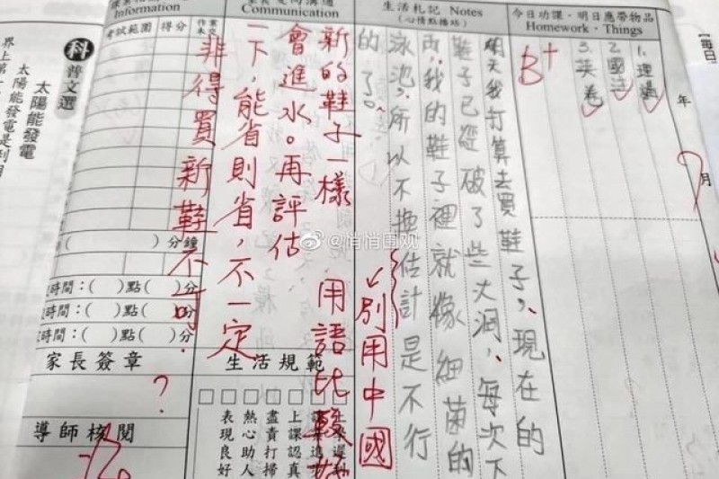 別用中國用語！鞋子破洞喊「不換估計不行」被老師紅筆圈出　他超困惑「貼出一物打臉」