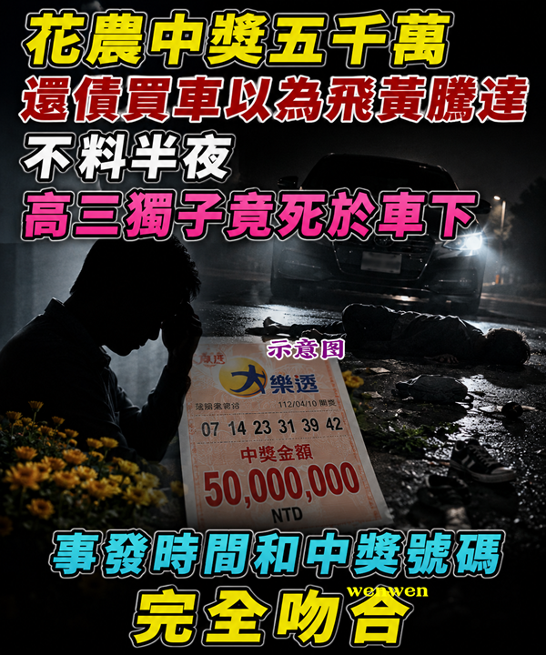 花農「中獎五千萬」還債買車以為飛黃騰達，不料半夜「高三獨子竟S於車下」：事發時間和中獎號碼完全吻合