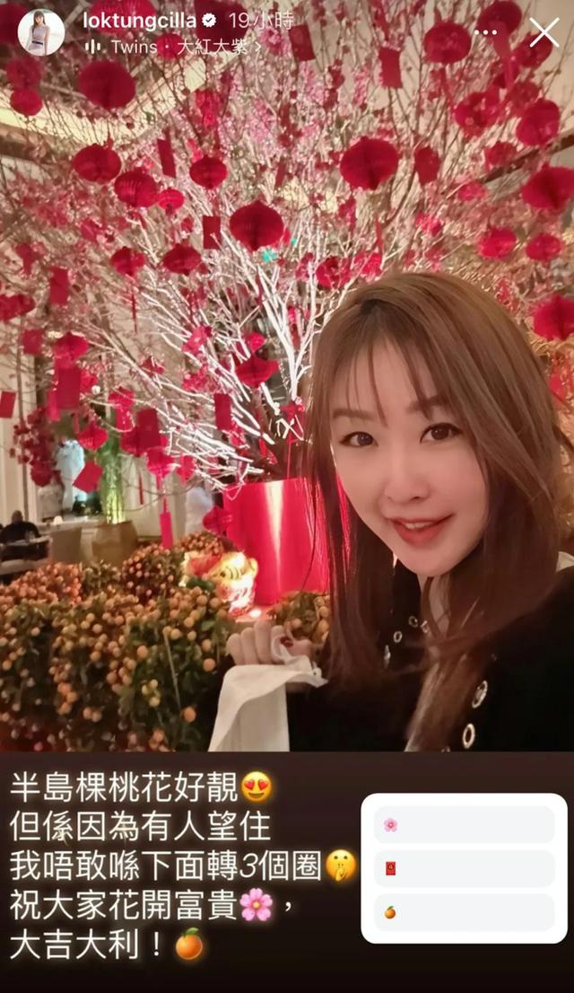 前TVB小花樂瞳傳因愛炫耀被富二代分手,新年與桃花自拍公開求姻緣