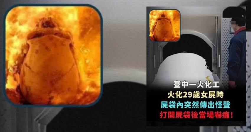 臺中一火化工火化29歲女屍時，屍袋內突然傳出怪聲，他開啟屍袋當場癱坐在地