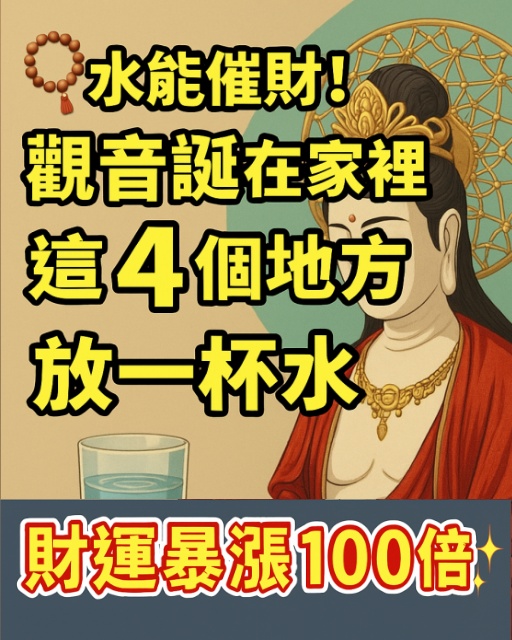 水能催財！觀音誕在家裡「這4個地方」放一杯水，財運「暴漲100倍」太靈驗了！