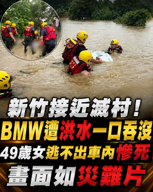 新竹真的被滅村了？BMW遭洪水一口吞沒，49歲女逃不出車內慘死…