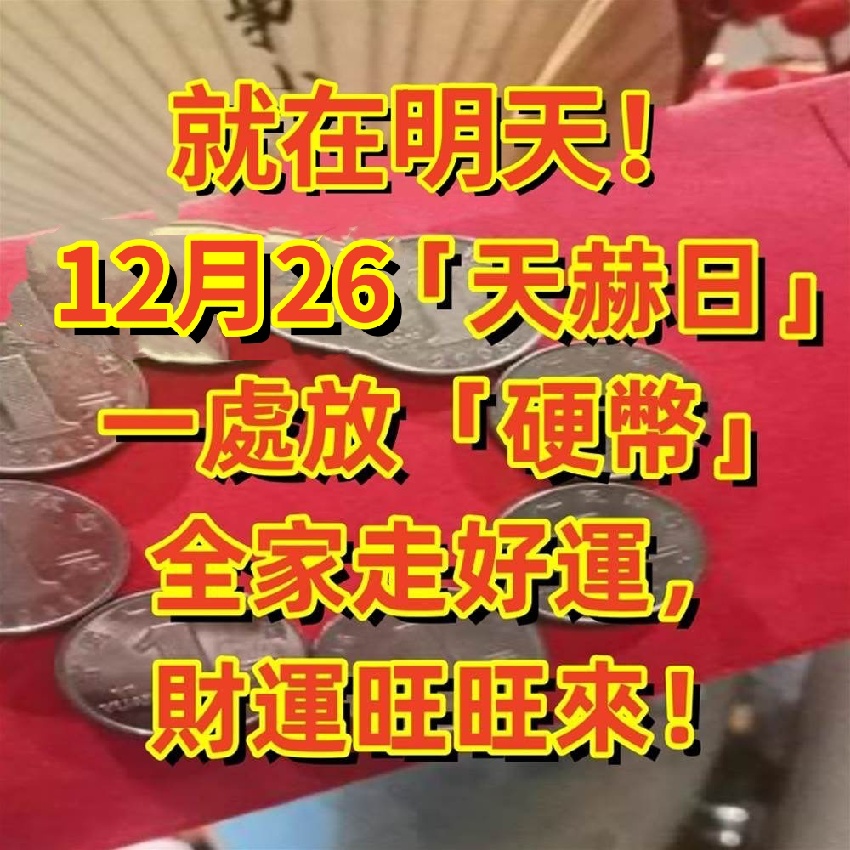 就在明天！12/26日「天赫日」一處放「硬幣」全家走好運，財運旺旺來！