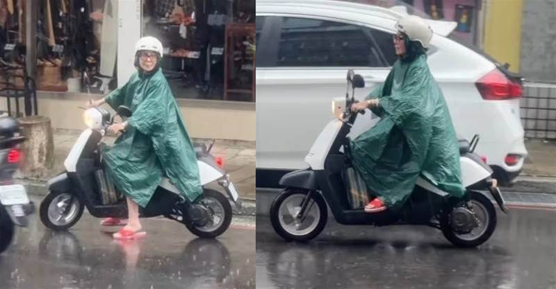 穿紅白拖騎車！定睛一看「竟是台灣天后」 本尊笑回「為這件事冒雨出門」