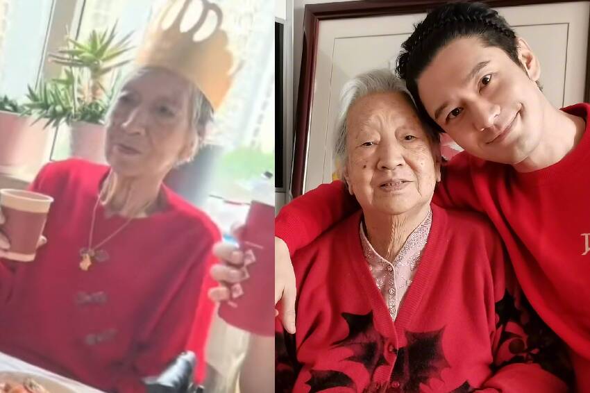 黃曉明姥姥96歲大壽，身材暴瘦惹人心疼，小海綿拍照吃西瓜忙前忙后