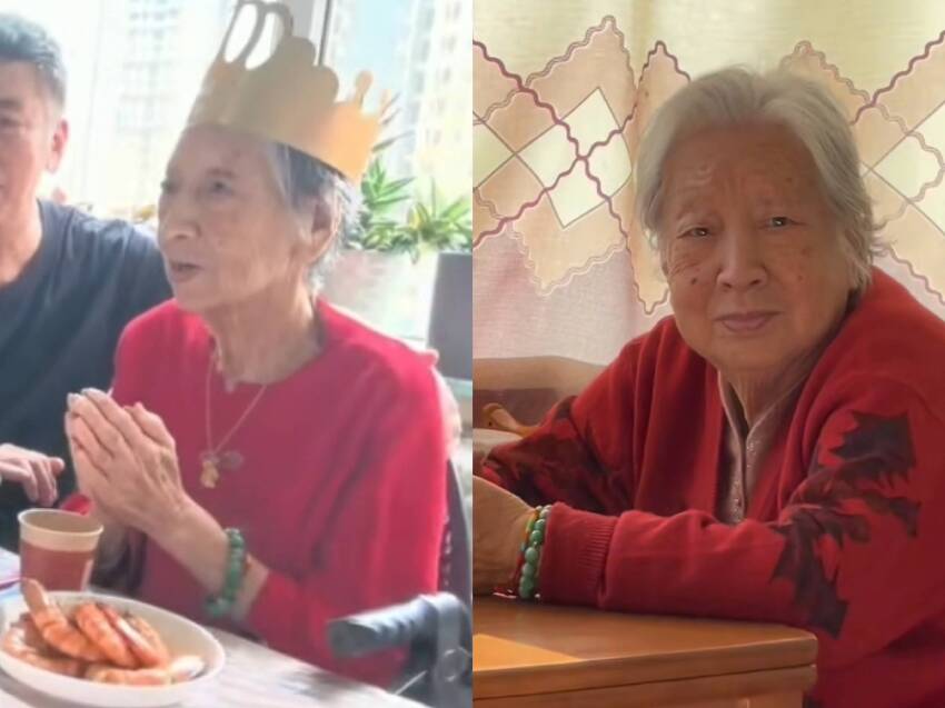 黃曉明姥姥96歲大壽，身材暴瘦惹人心疼，小海綿拍照吃西瓜忙前忙后