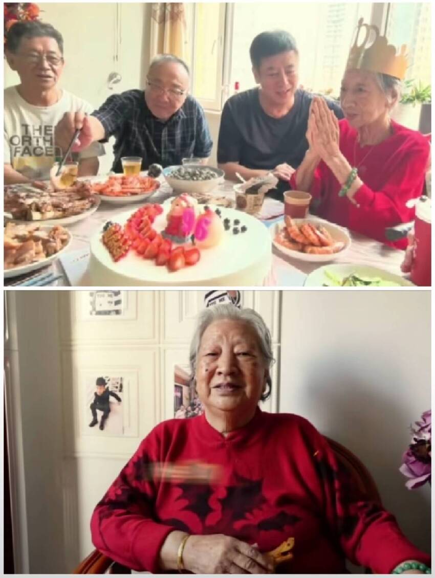 黃曉明姥姥96歲大壽，身材暴瘦惹人心疼，小海綿拍照吃西瓜忙前忙后