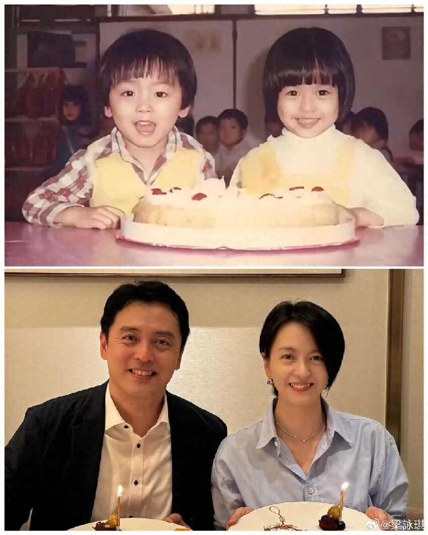 梁詠琪和雙胞胎弟弟一起過50歲生日，曬兩人童年和50歲對比照，網友：這麼好看的臉，他家居然有倆
