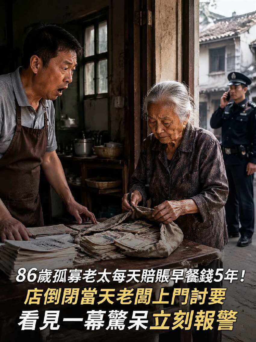 86歲孤寡老太，每天賒賬早餐錢5年！店倒閉當天老闆上門討要，看見一幕驚呆立刻報警