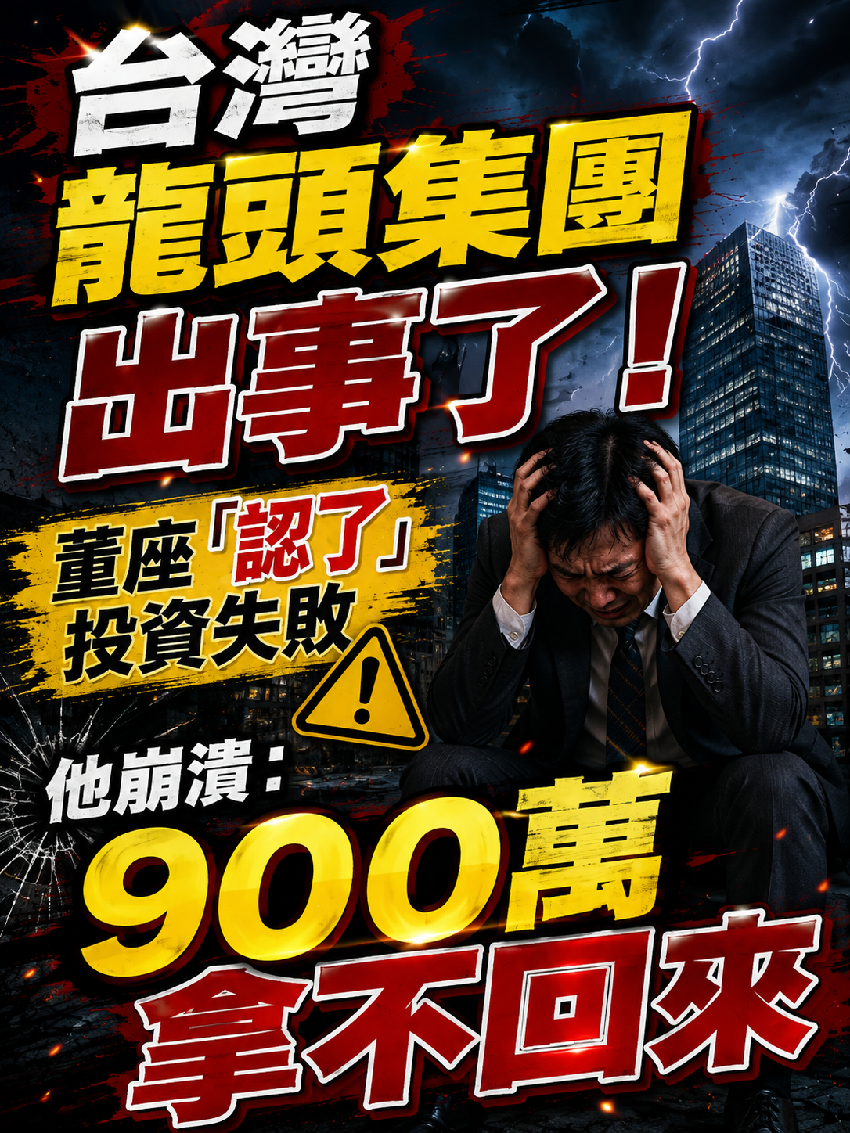 台灣龍頭集團出事了！董座「認了投資失敗」他崩潰：900萬拿不回來