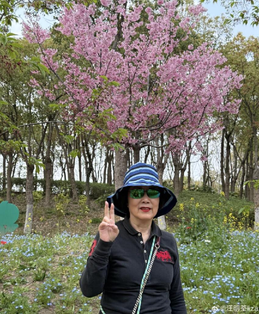 78歲汪明荃回上海老家探親，帶羅家英給祖父母掃墓，順便踏青賞花