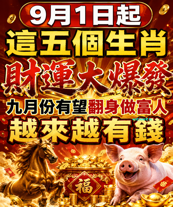 9月1日起，這五個生肖「財運大爆發」 九月份有望翻身做富人，越來越有錢