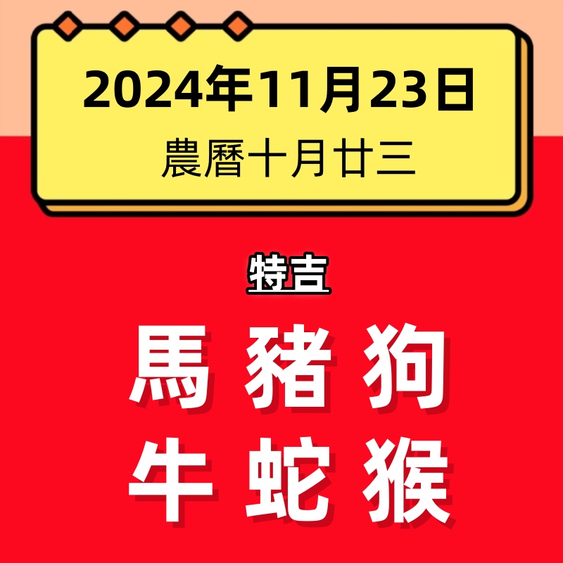 小運播報：2024年11月23日～馬、豬、狗大吉