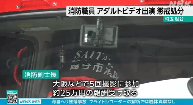 日本26歲消防員兼職AV男優副業,被處以6個月停職，片酬和動機曝光后聞者落淚