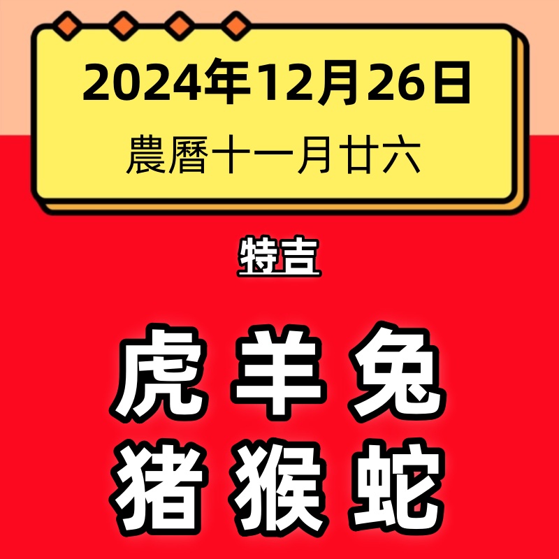 小運播報：2024年12月26日（星期四）～虎、兔、羊大吉