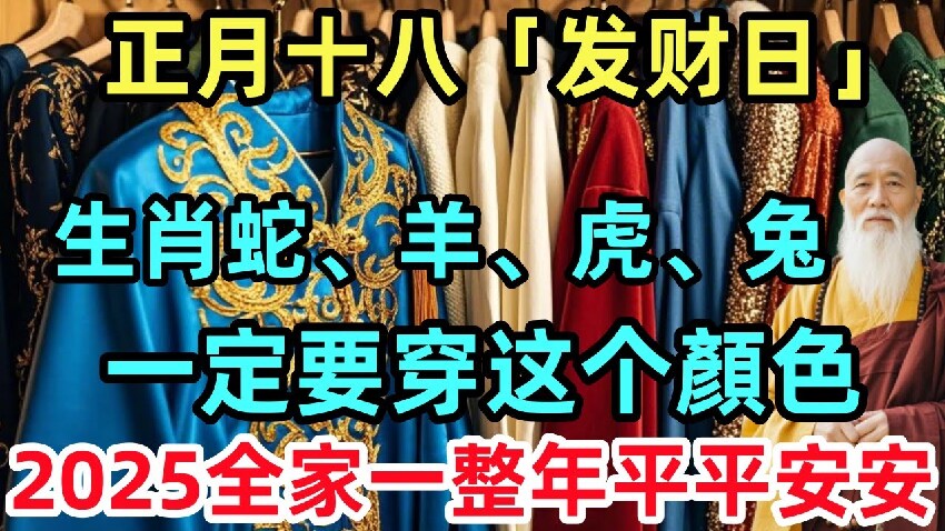 正月十八「發財日」，生肖蛇、羊、虎、兔一定要穿這個顏色，2025全家一整年平平安安！