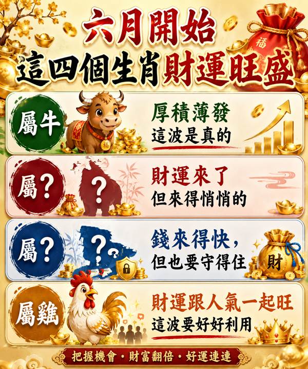 六月開始，這四個生肖財運旺盛