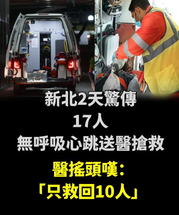 快訊/新北2天驚傳「17人無呼吸心跳送醫」搶救！醫搖頭嘆：「只救回10人」