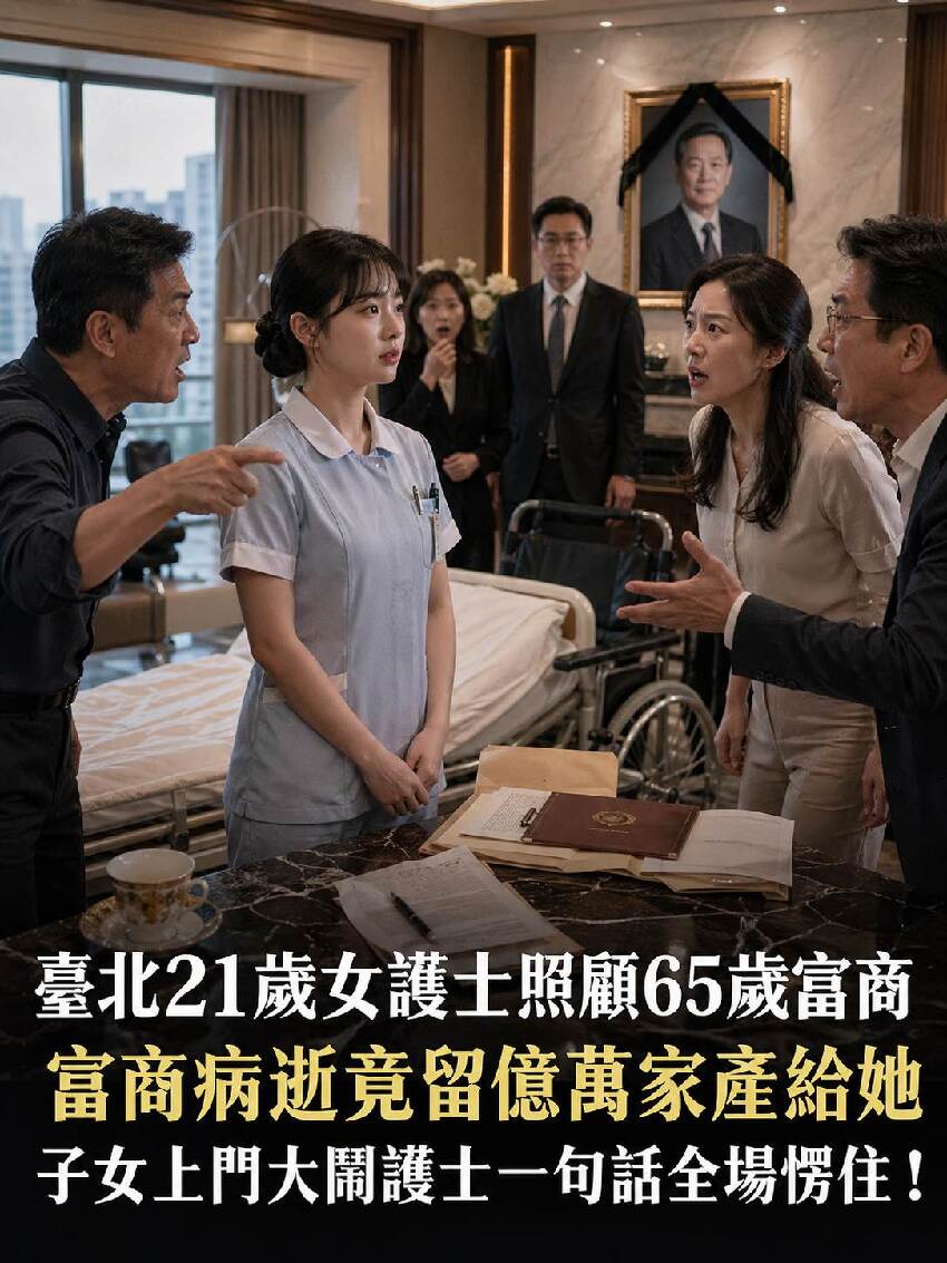 臺北21歲女護士照顧65歲富商，富商病逝竟留億萬家產給她，子女上門大鬧，護士一句話全場愣住！